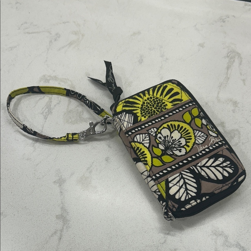 Vera Bradley Yellow and Black Floral Wristlet Retired - Picture 2 of 10